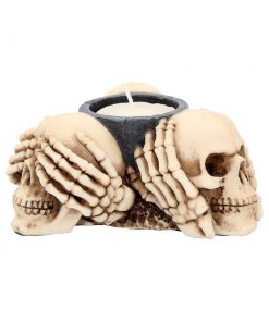 Three Wise Skulls Tealight Holder 11cm