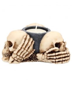 Three Wise Skulls Tealight Holder 11cm